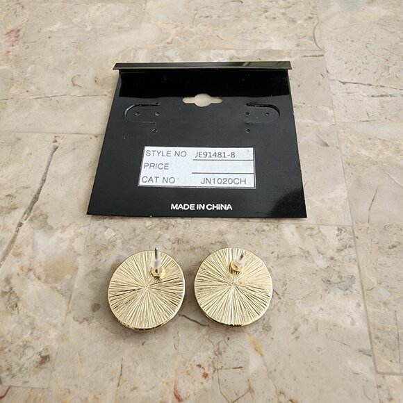 Stony Champagne-Colored Button Earrings - Picture 2 of 5
